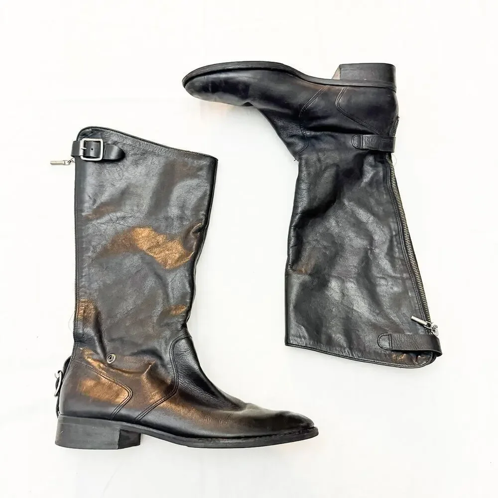 J. Jill Black Leather Knee High Riding Boots Back Zip DC5416 770130 Size 10